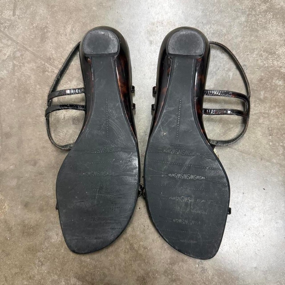 Stuart Weitzman Brown Tortoise Shell Patent Leather Slingback Sandals Womens 9.5 - Picture 4 of 8